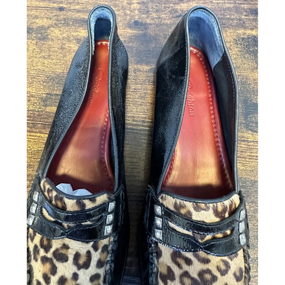 Brighton Mohawk Black Patent Leather Leopard Calf Hair Loafers 8 M Shoes Flats - Picture 6 of 16